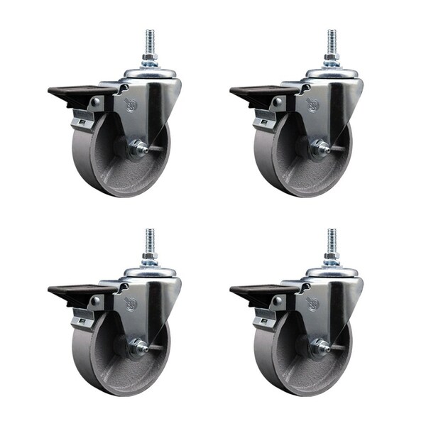 4 Inch Semi Steel 12 MM Threaded Stem Caster Set with Brake